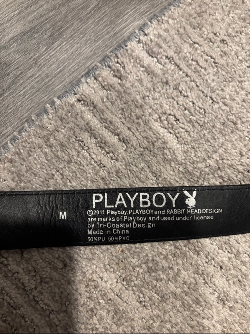 PLAYBOY Black & Silver Bunny Print Crystal Buckle spinner belt size M - Picture 3 of 7